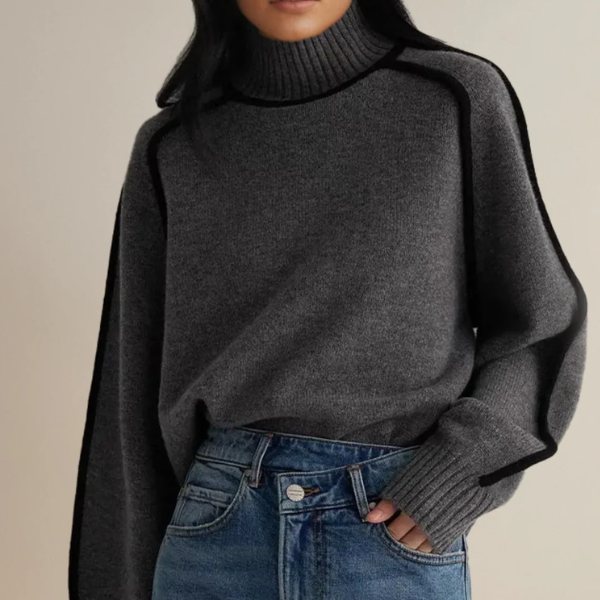 Turtleneck Contrast Seam Batwing Sleeve Sweater 5