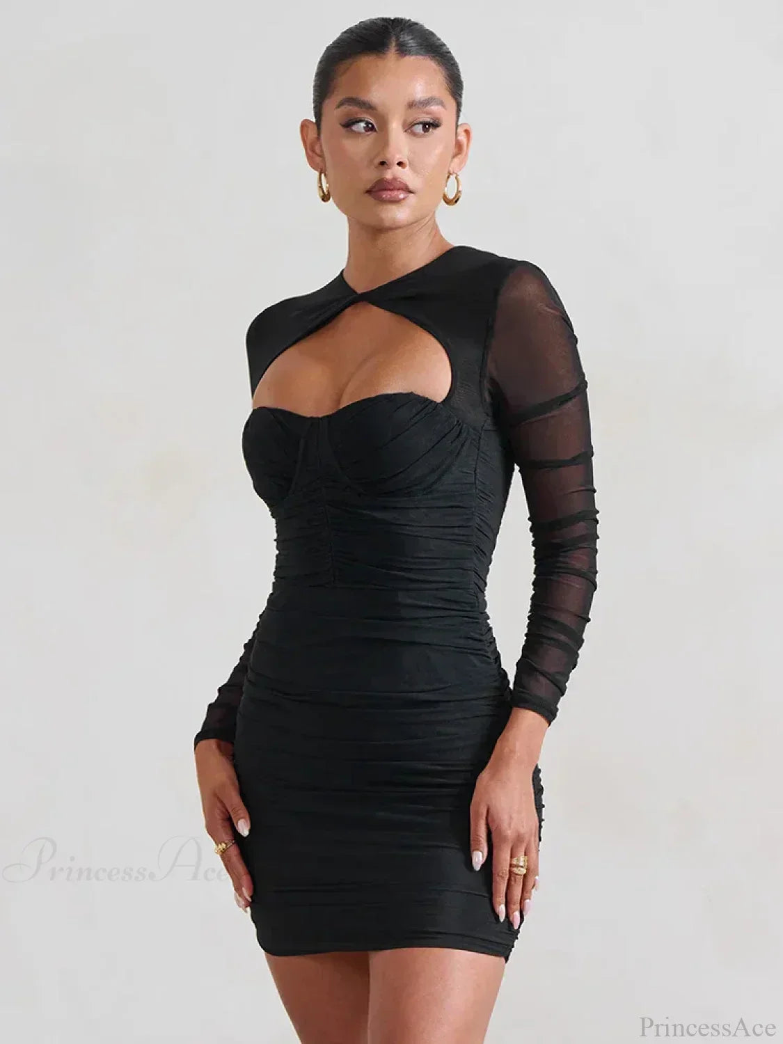 Mesh Pleated Wrap Mini Dress - View 4