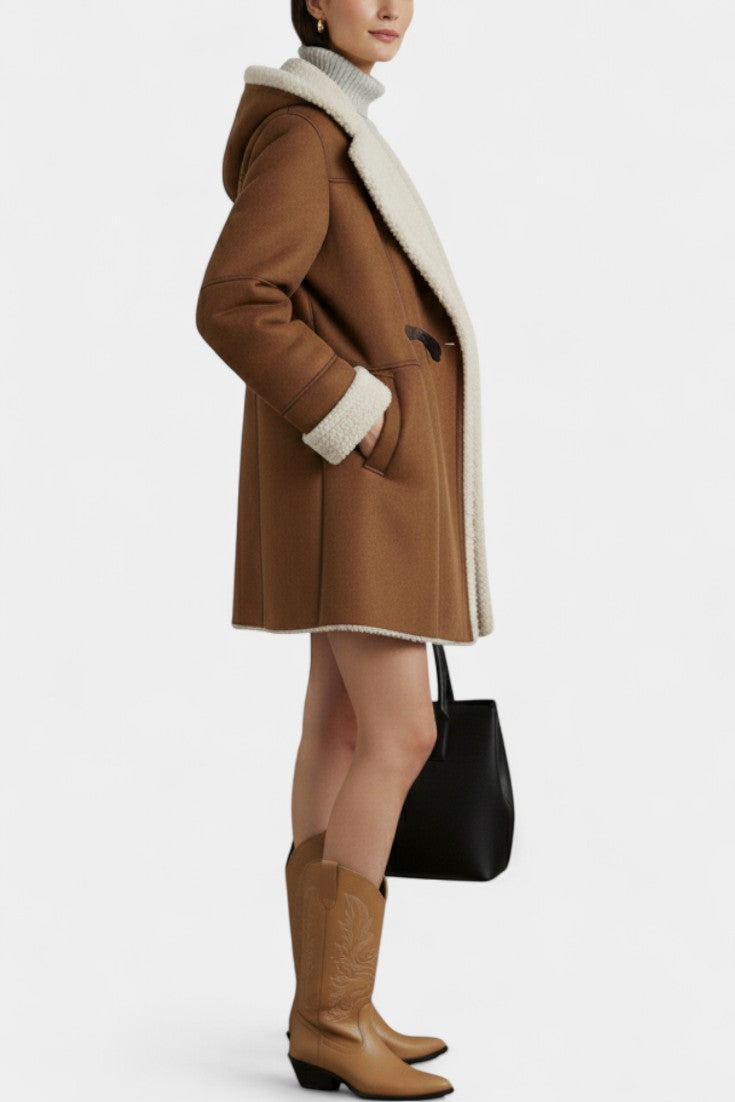 Hooded Faux Shearling Toggle Coat 4