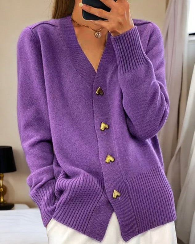V-Neck Button Front Ribbed Knit Cardigan 3