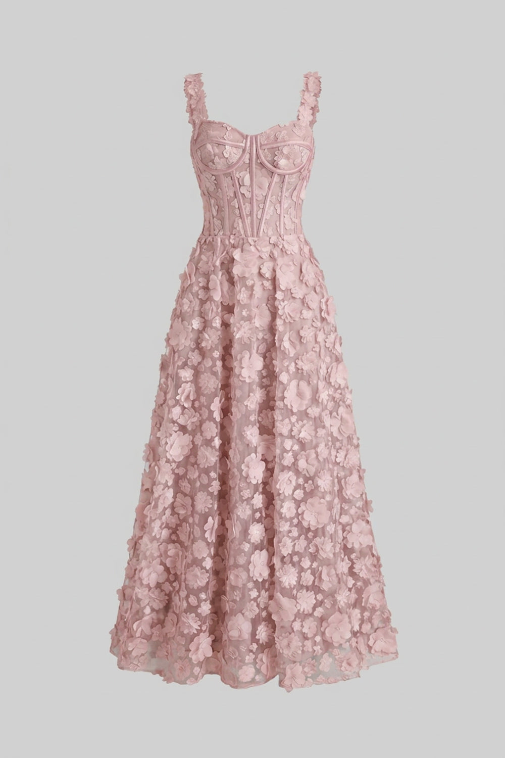 Floral Appliqué Maxi Dress With Corset Bodice - Pink - View 4