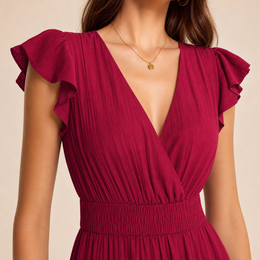 V-Neck Flutter Sleeve Shirred Waist Tiered Maxi Dress 11