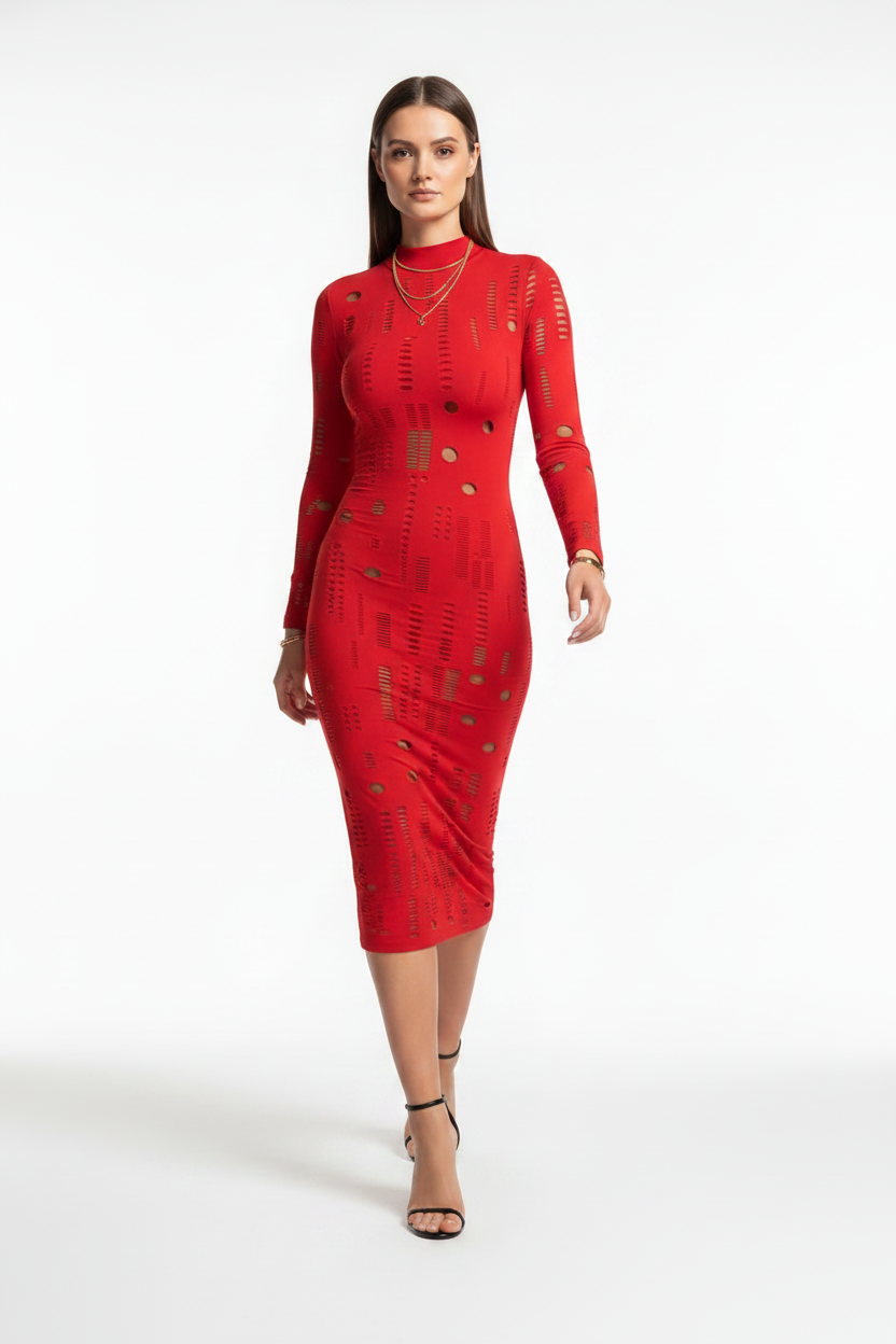 Mesh Sheer Off Shoulder Ruffle Midi Dress - View 8