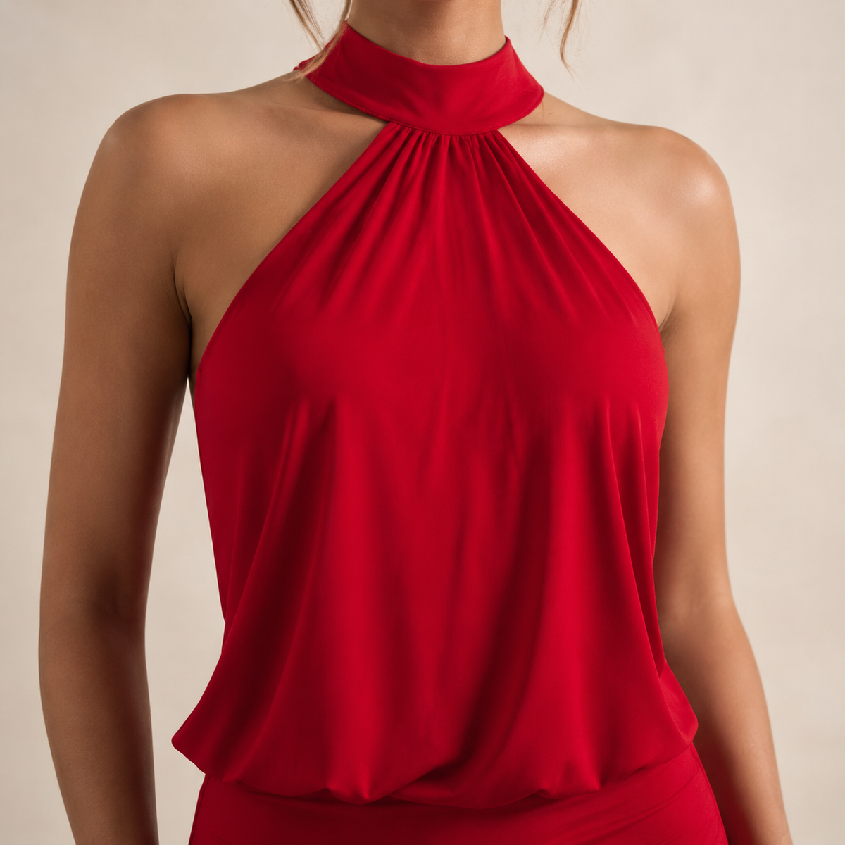 Mock Halter Neck Ruched Blouson Mini Dress 5