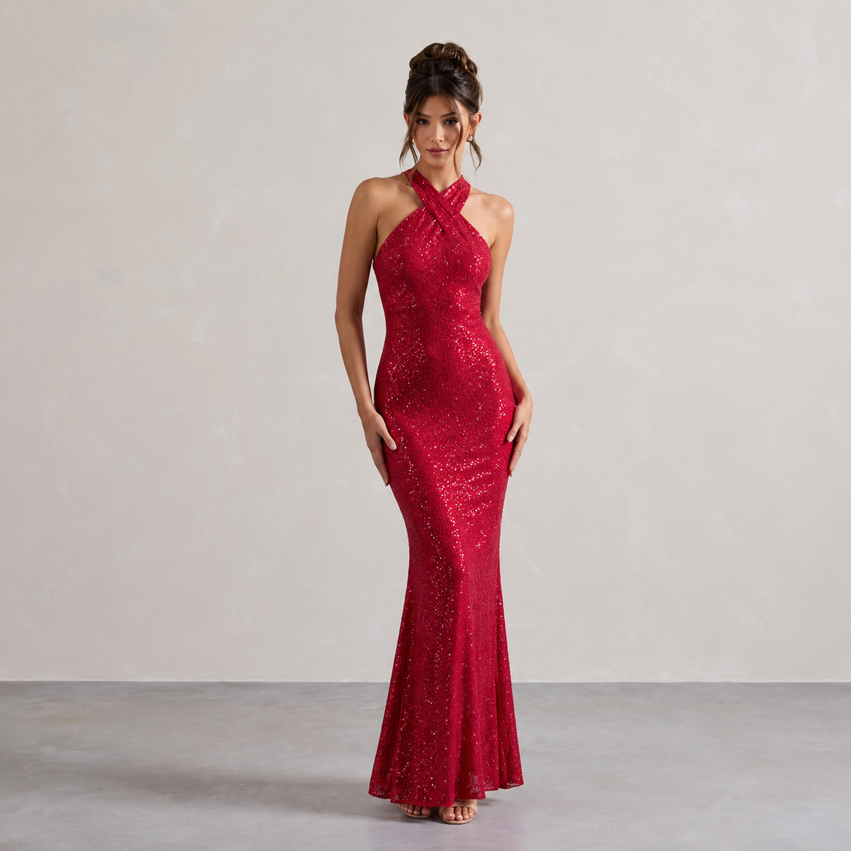 Sequin Cross Halter Neck Mermaid Maxi Gown 4