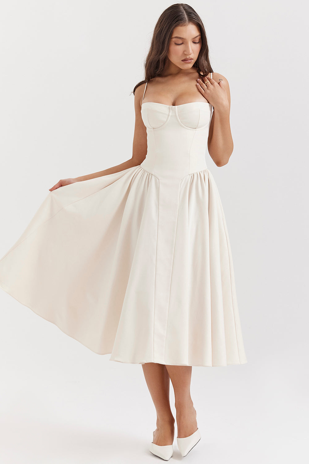 Corset Bodice Strappy Fit and Flare Midi Dress 14