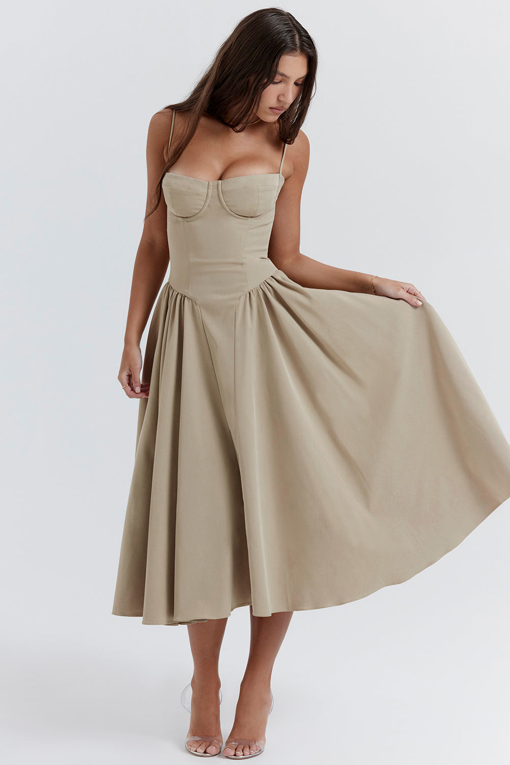 Corset Bodice Strappy Fit and Flare Midi Dress 4