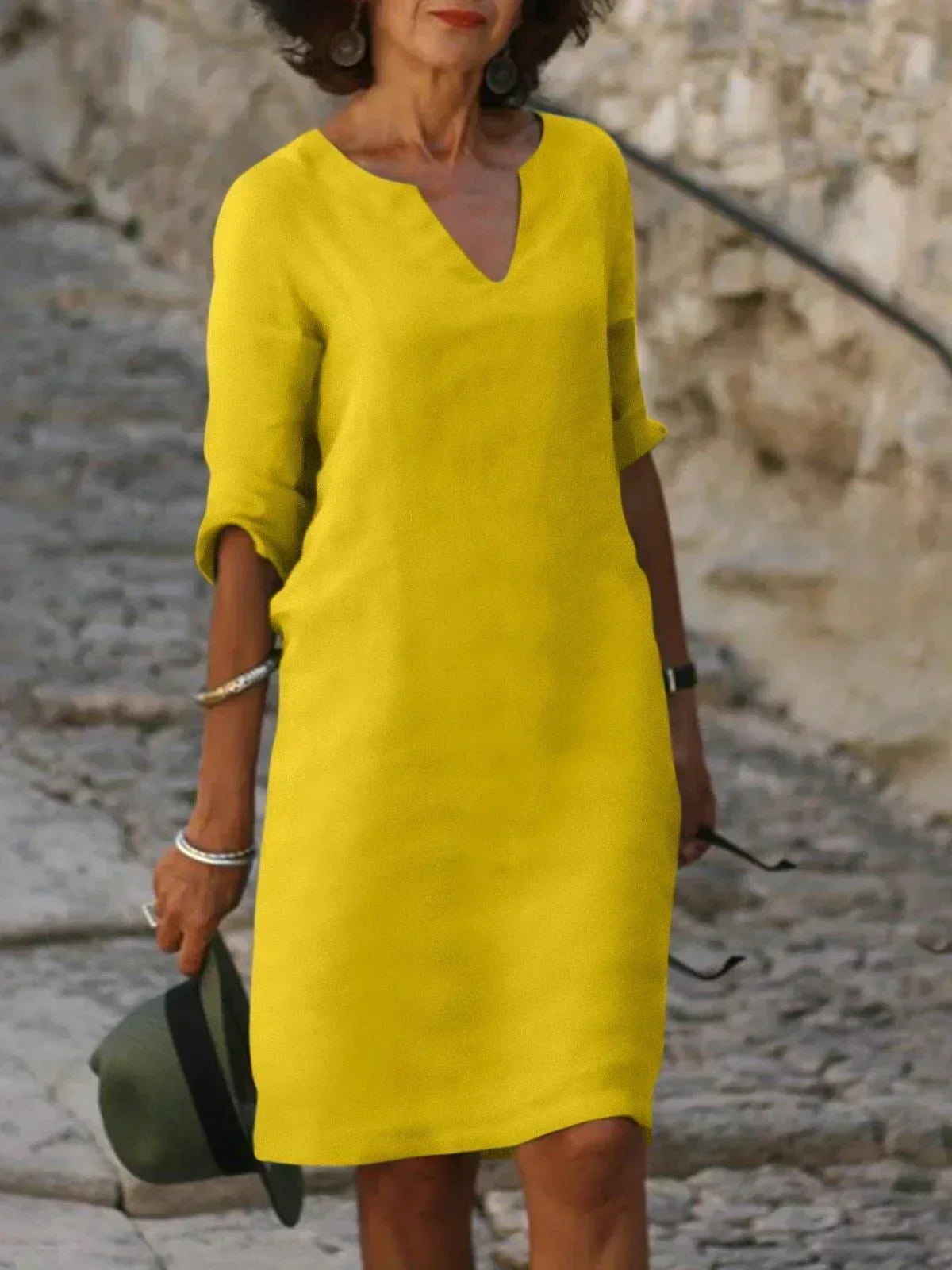 V-Neck Short Sleeve Pocket Shift Midi Dress 8