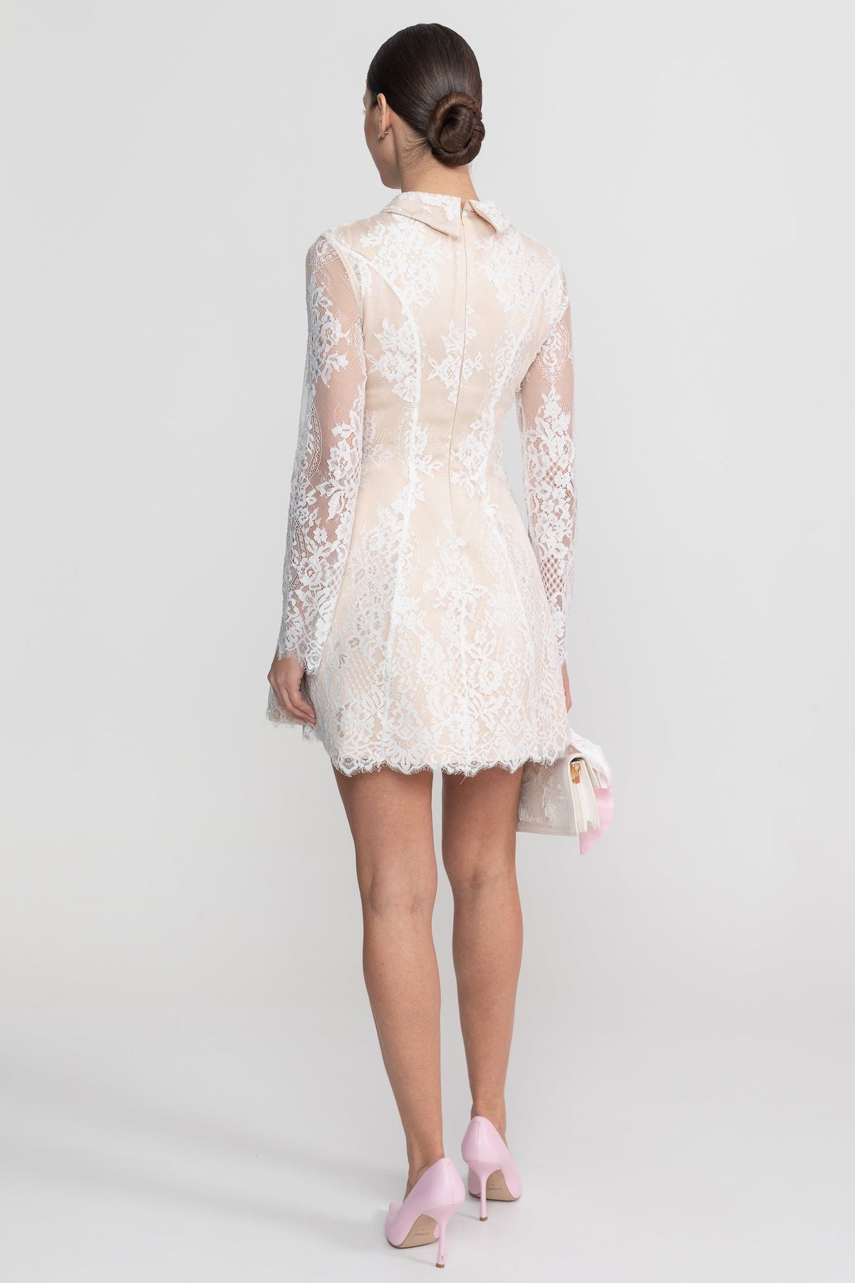 Long Sleeve Lace Mini Dress - Ivoire - View 7