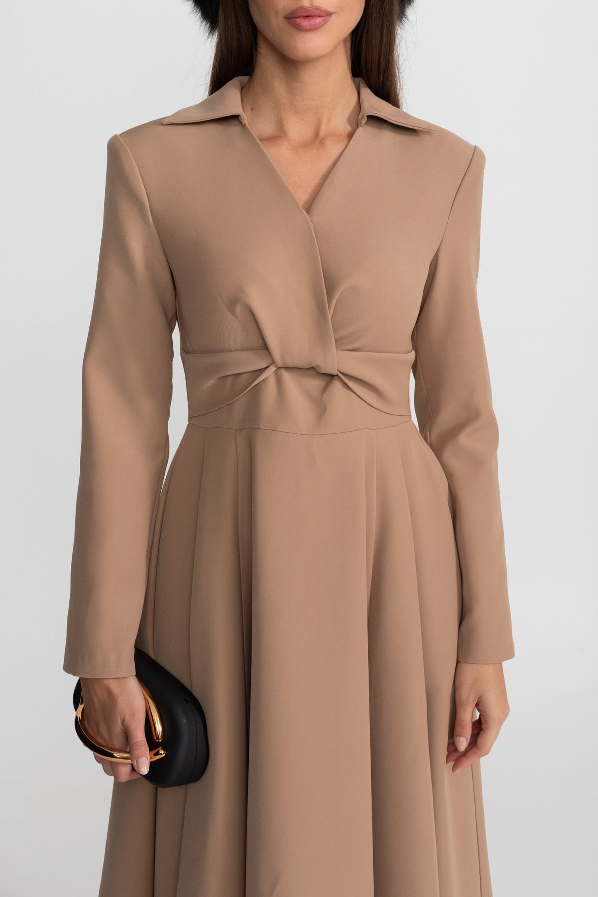 Long Sleeve Deep V Collar Twisted Knotted Waist A-Line Maxi Dress - View 4
