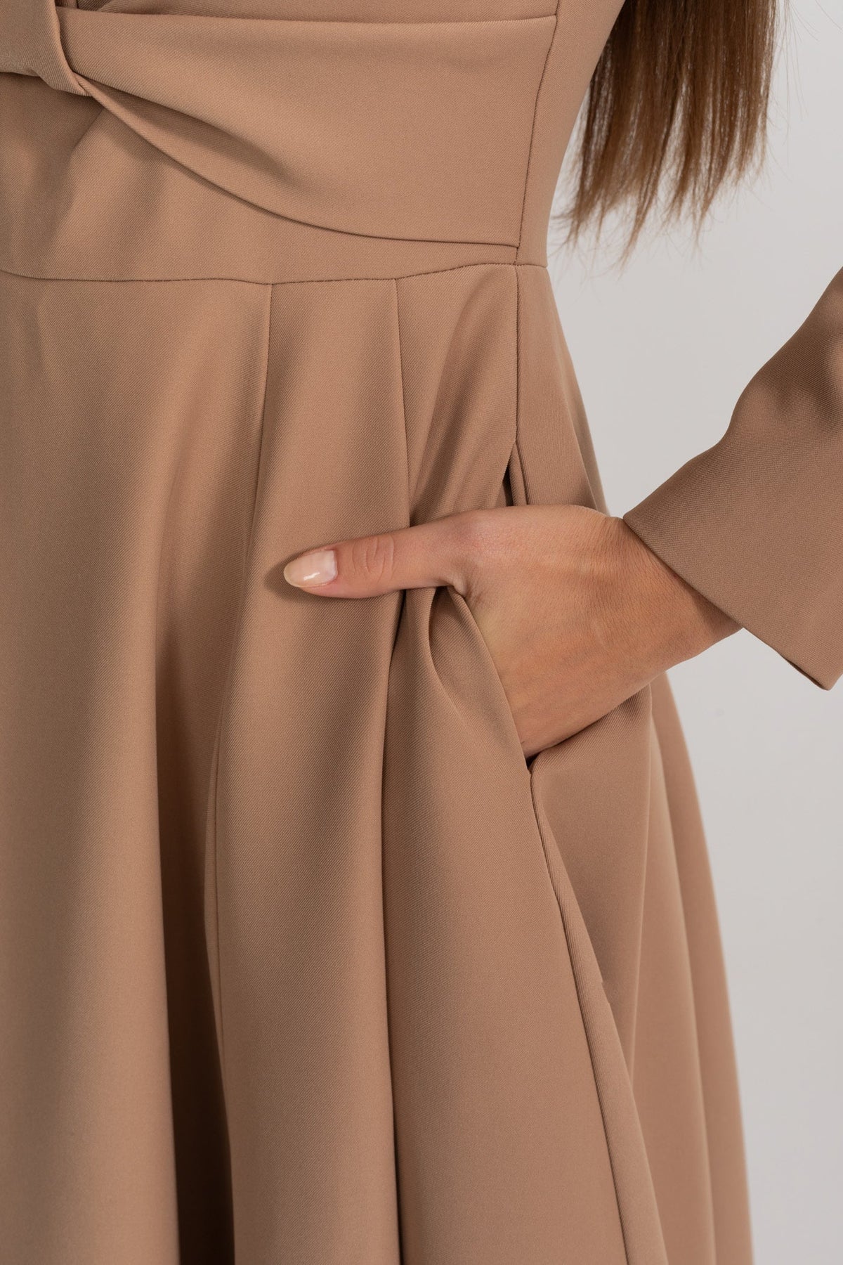 Long Sleeve Deep V Collar Twisted Knotted Waist A-Line Maxi Dress - View 5