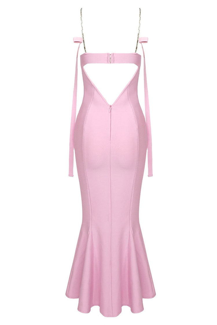 Sweetheart Chain Strap Bandage Cocktail Party Midi Dress - Pink - View 6
