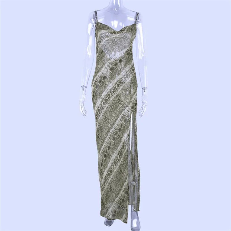 Snake Chiffon Long Party Sheer Backless Elegant Autumn Clothes Midi Dresses - View 7