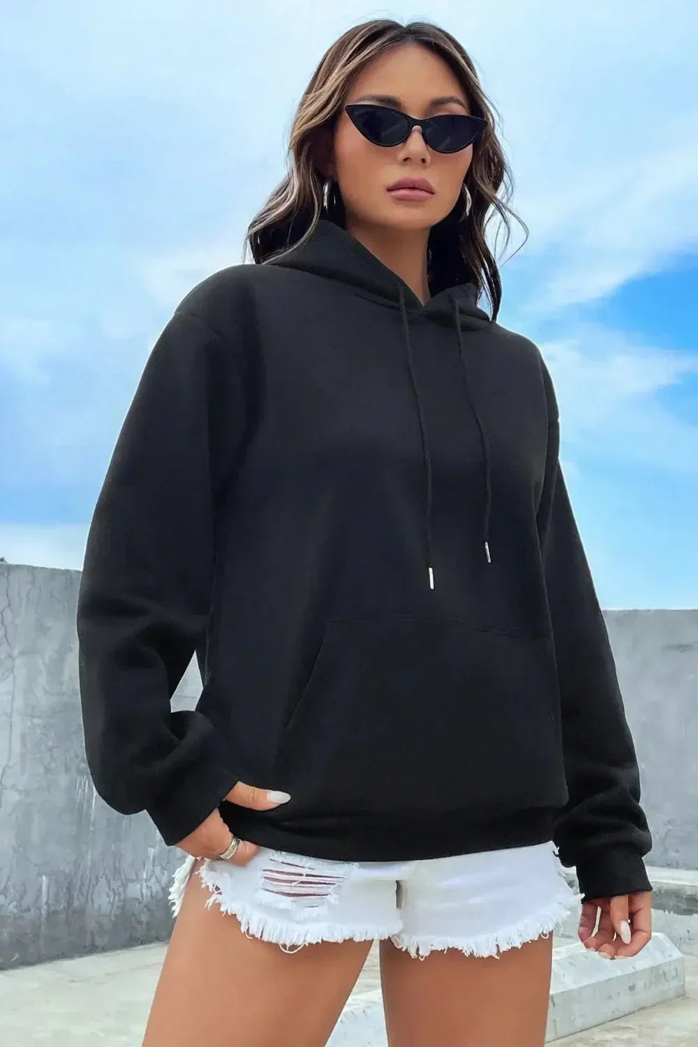 Drawstring Kangaroo Pocket Long Sleeve Oversized Hoodie 3