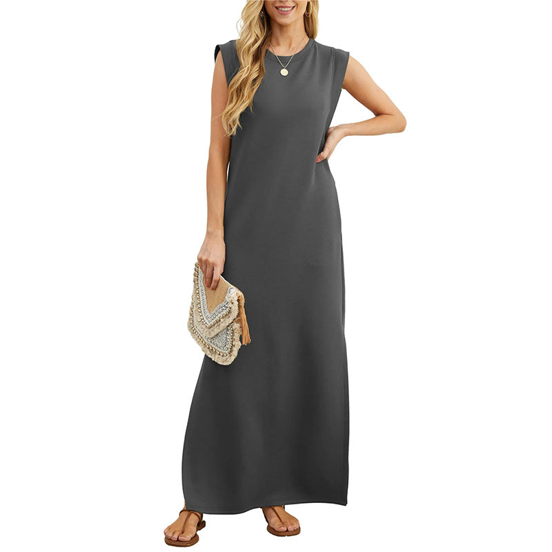 Crew Neck Sleeveless Pocket Shift Maxi Dress 7