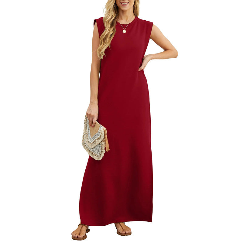 Crew Neck Sleeveless Pocket Shift Maxi Dress 6