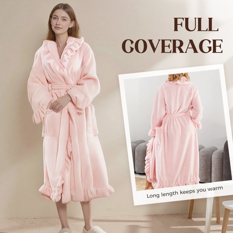 Fleece Ruffle Trim Belted Long Sleeve Dressing Gown - View 22