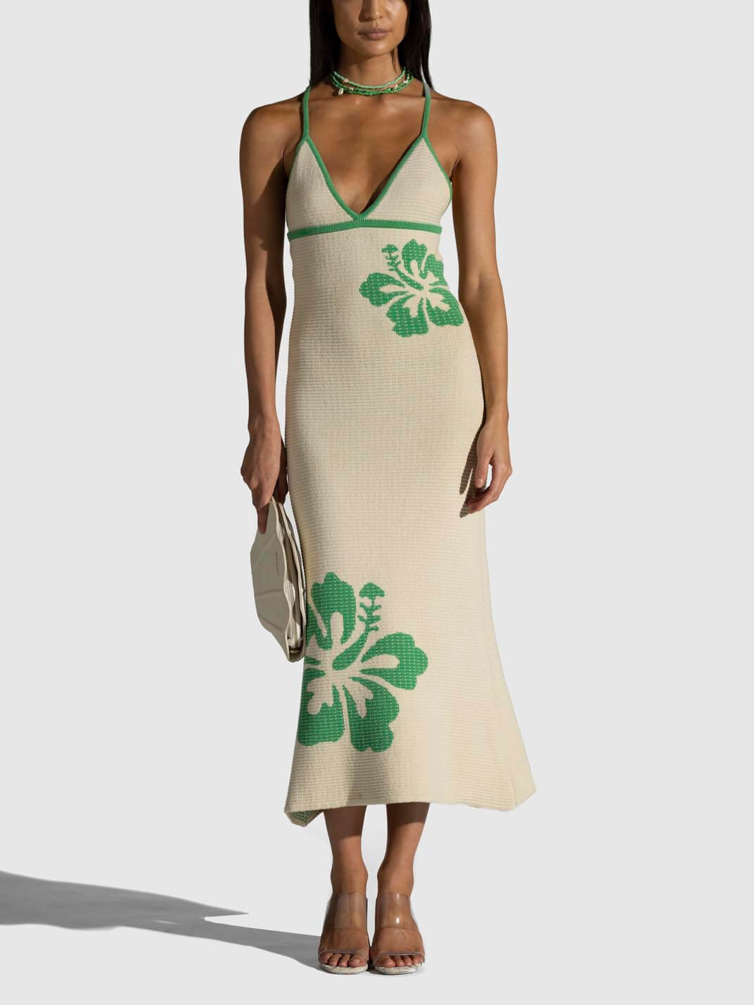 Backless Halter Deep V-Neck Midi Dress