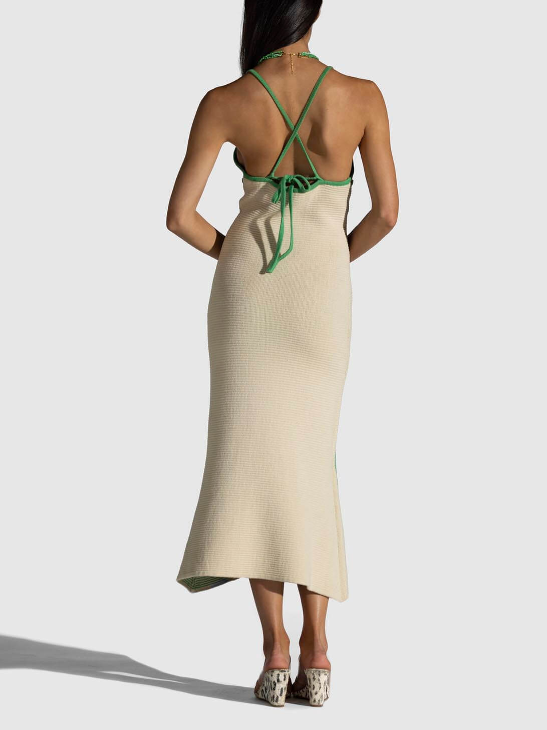 Backless Halter Deep V-Neck Midi Dress