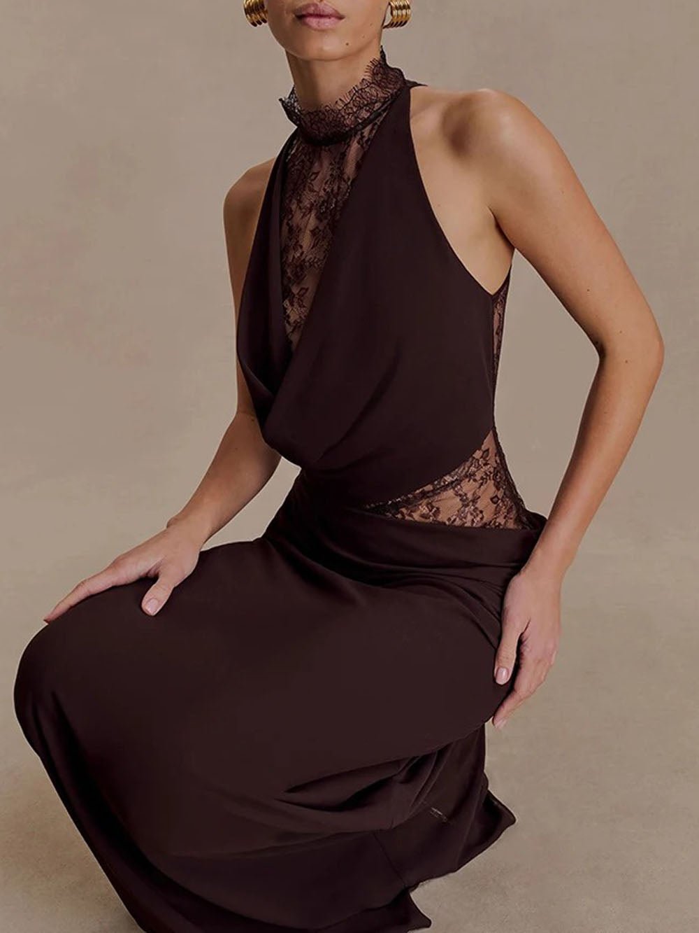 Valeria Lace Backless Halter Maxi Dress - View 4