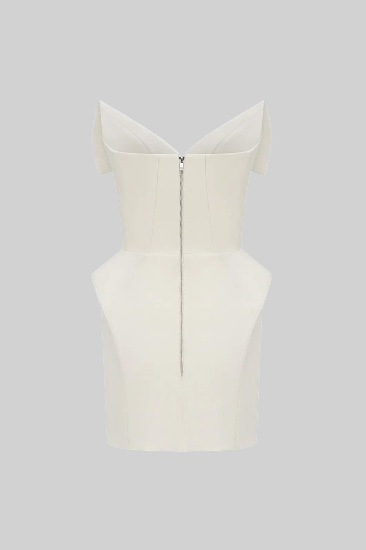 Structured Corset Mini Dress With Folded Collar-style Neckline – White - View 3