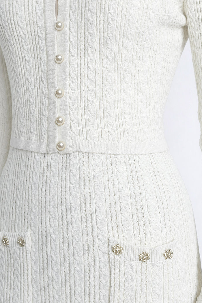 Ribbed Pointelle Pearl Button Cropped Cardigan Sleeveless Set - View 7