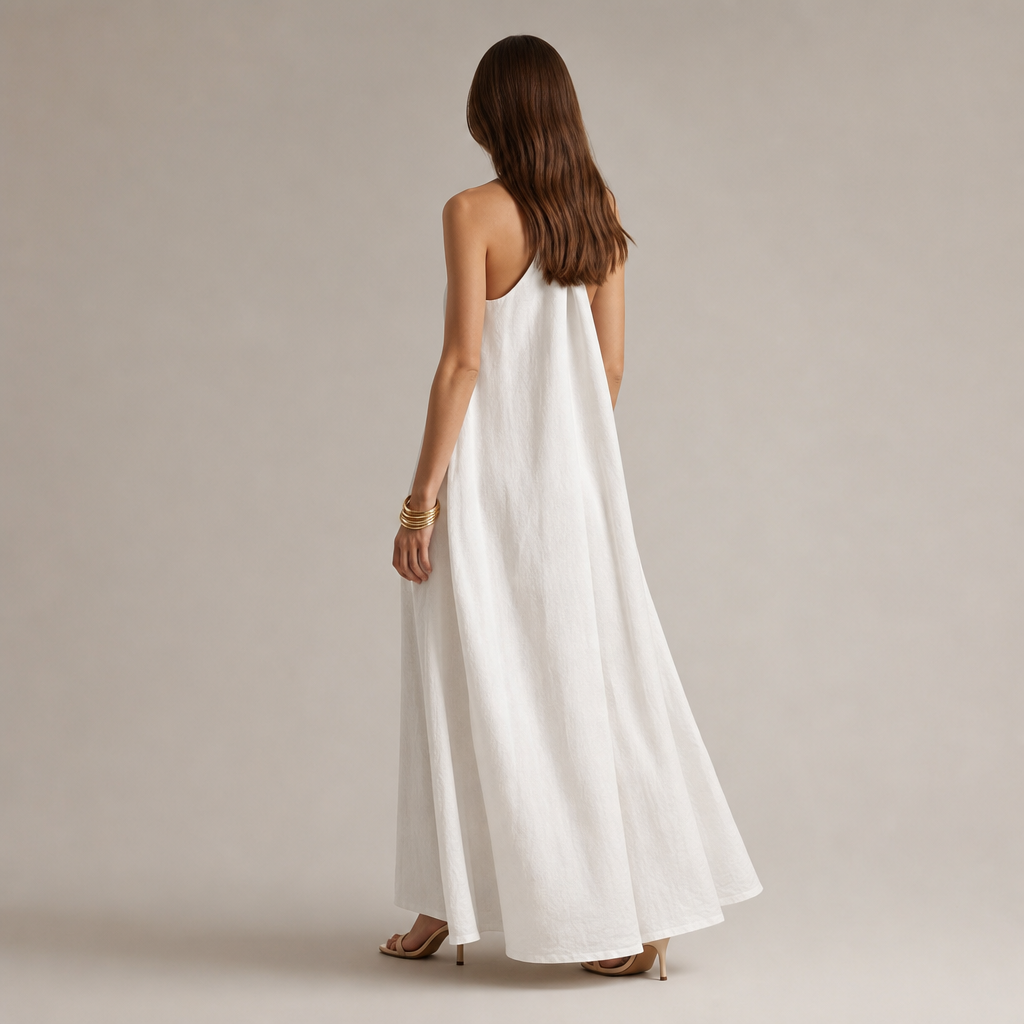 Halter V-Neck Sleeveless A-Line Linen Maxi Dress 9