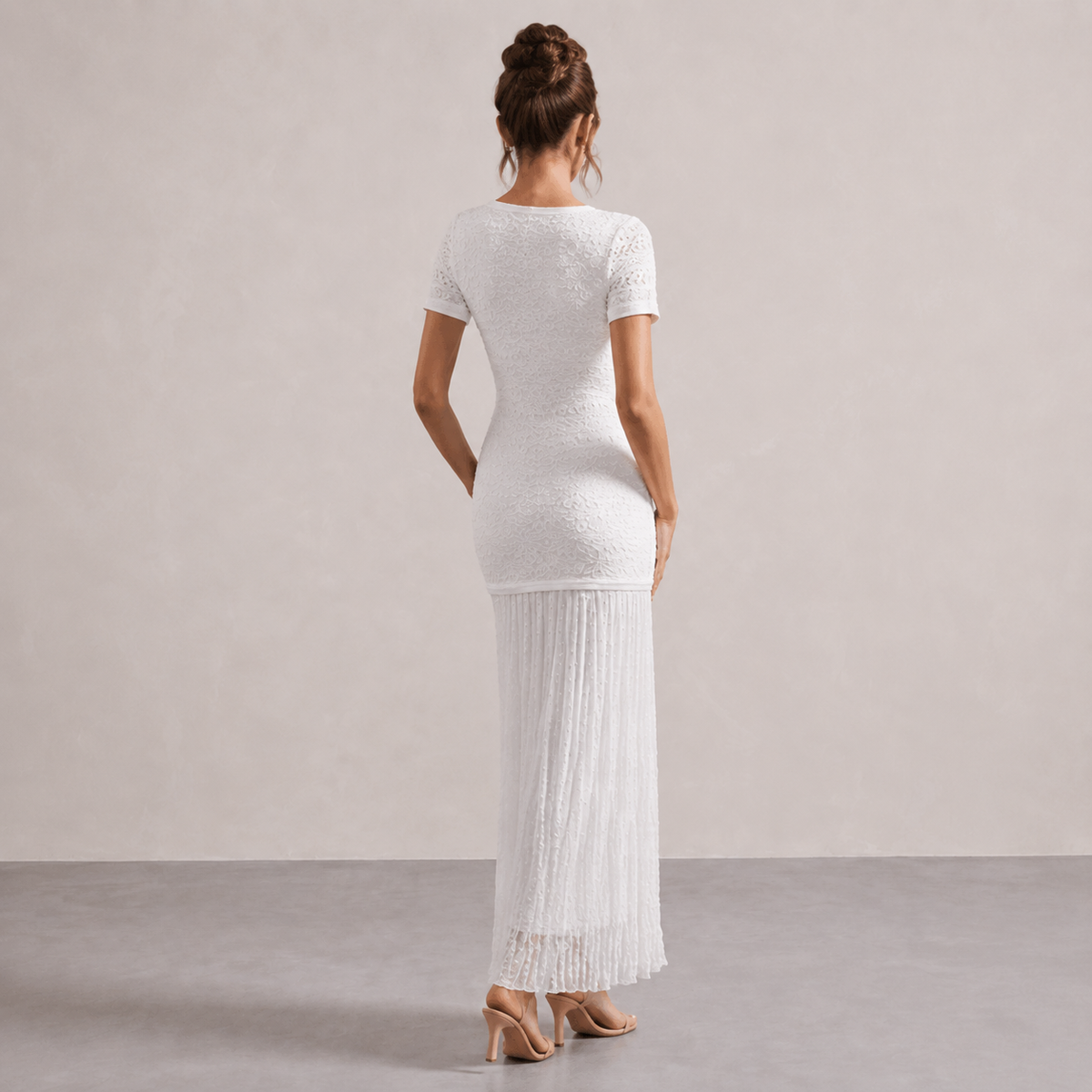 Crochet Knit Pearl Button Pleated Fishtail Maxi Dress 6