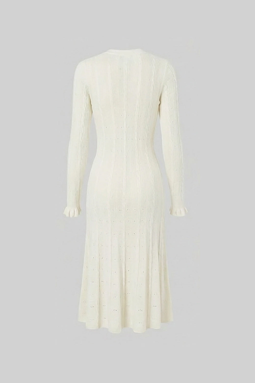 Knit Button-Front Midi Dress with Pointelle Detailing – Ivoire - View 5