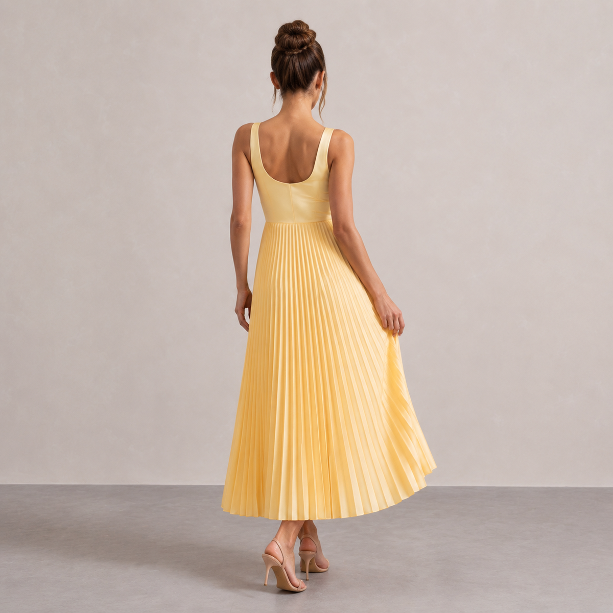 V-Neck Sleeveless Pleated Satin Maxi Dress 3