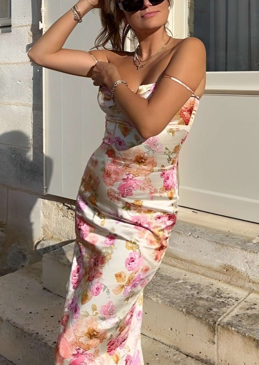 Lucy Floral Satin Maxi Dress - View 9