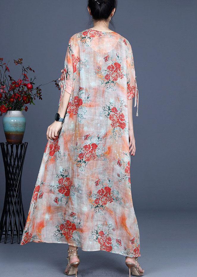 Floral Print Frog Closure Chest Panel Half Sleeve Maxi Dress - View 4