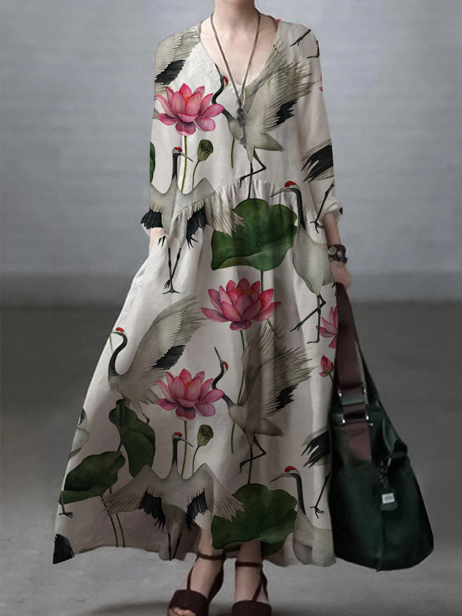 Oversized V-Neck Long Sleeve Relaxed Fit Maxi Dress