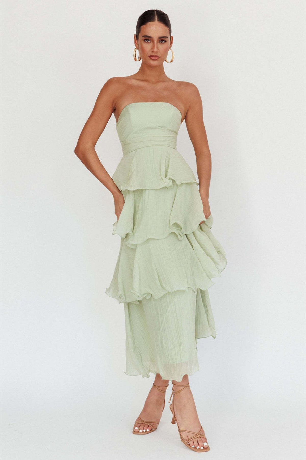 Strapless Tiered Ruffle Fit and Flare Midi Dress - View 13