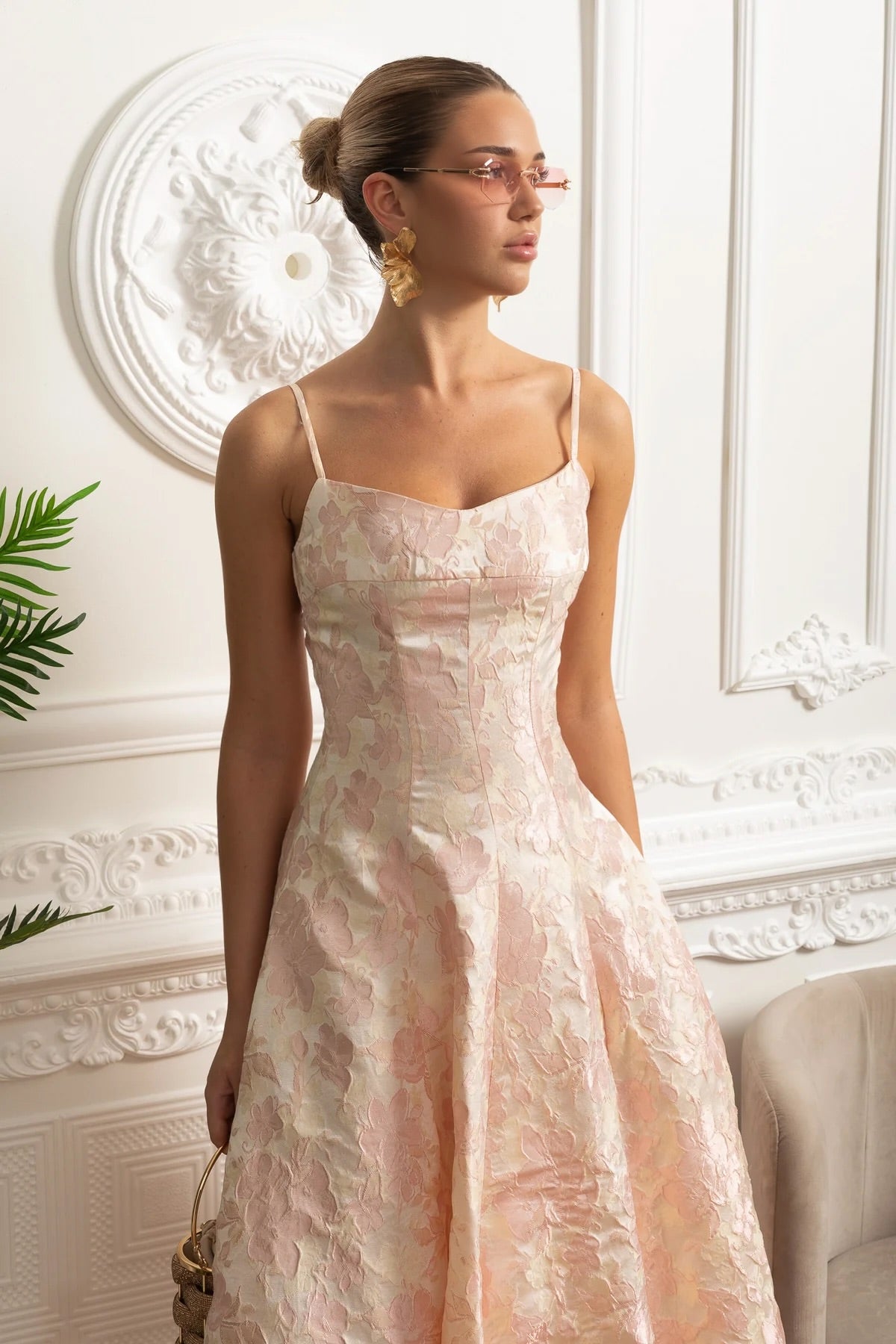 Jacquard Midi Dress - Blush Pink - View 2