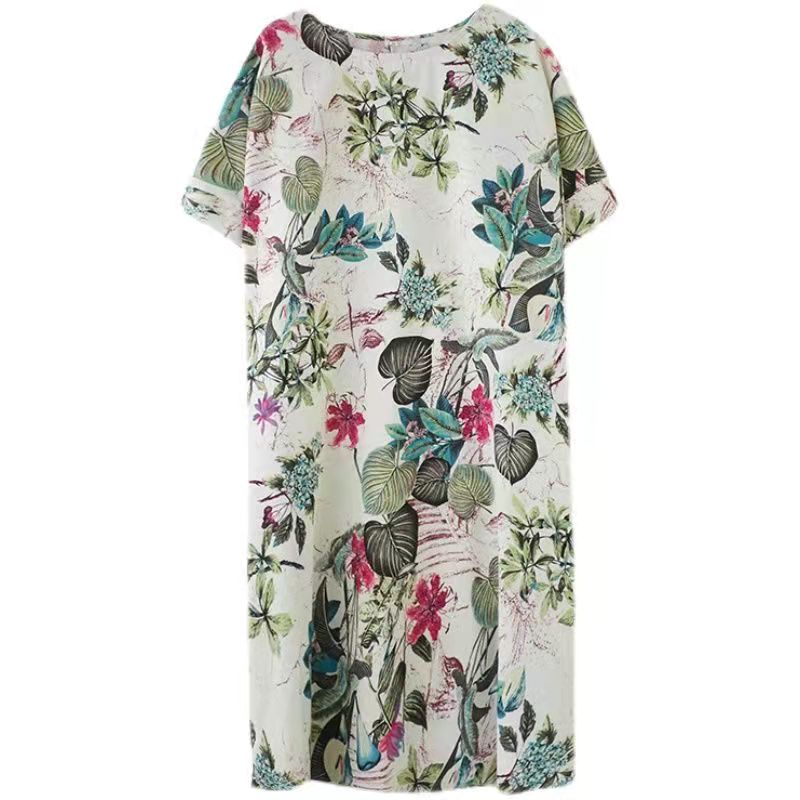 Floral Print Oversized Short Sleeve Shift Midi Dress - View 4