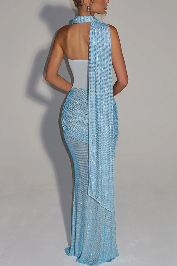 Lace Halter Neck Backless Fit and Flare Midi Dress - View 4