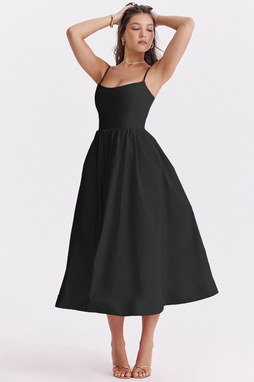 Spaghetti Strap Scoop Neck Fit and Flare Midi Dress - View 7