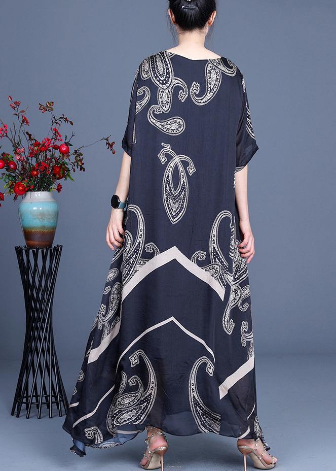 Paisley Print Round Neck Short Sleeve Chevron Panel Kaftan Maxi Dress - View 4