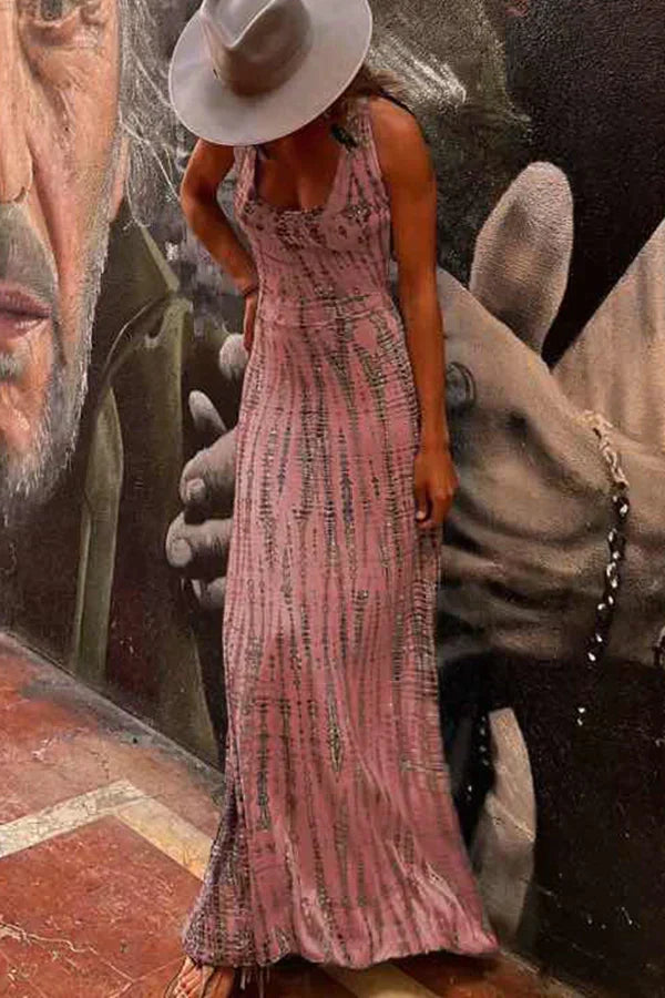 Tie Dye Scoop Neck Sleeveless Bodycon Maxi Dress - View 4