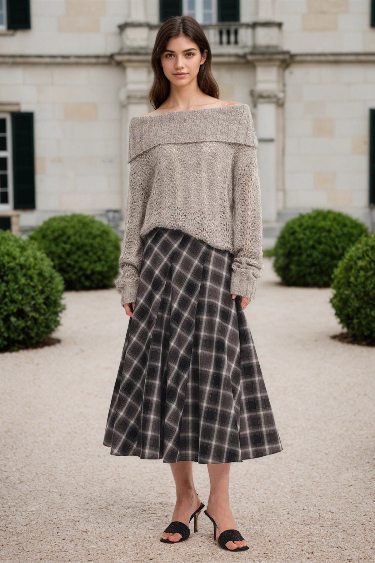 Vintage Check High Waist Circle Skirt