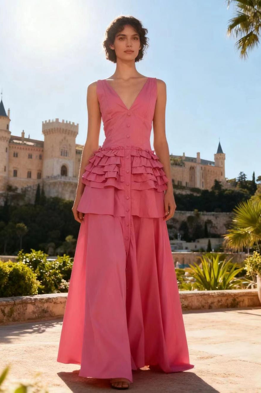 Deep V-Neck Sleeveless Corset Tiered Fit and Flare Midi Dress - View 20
