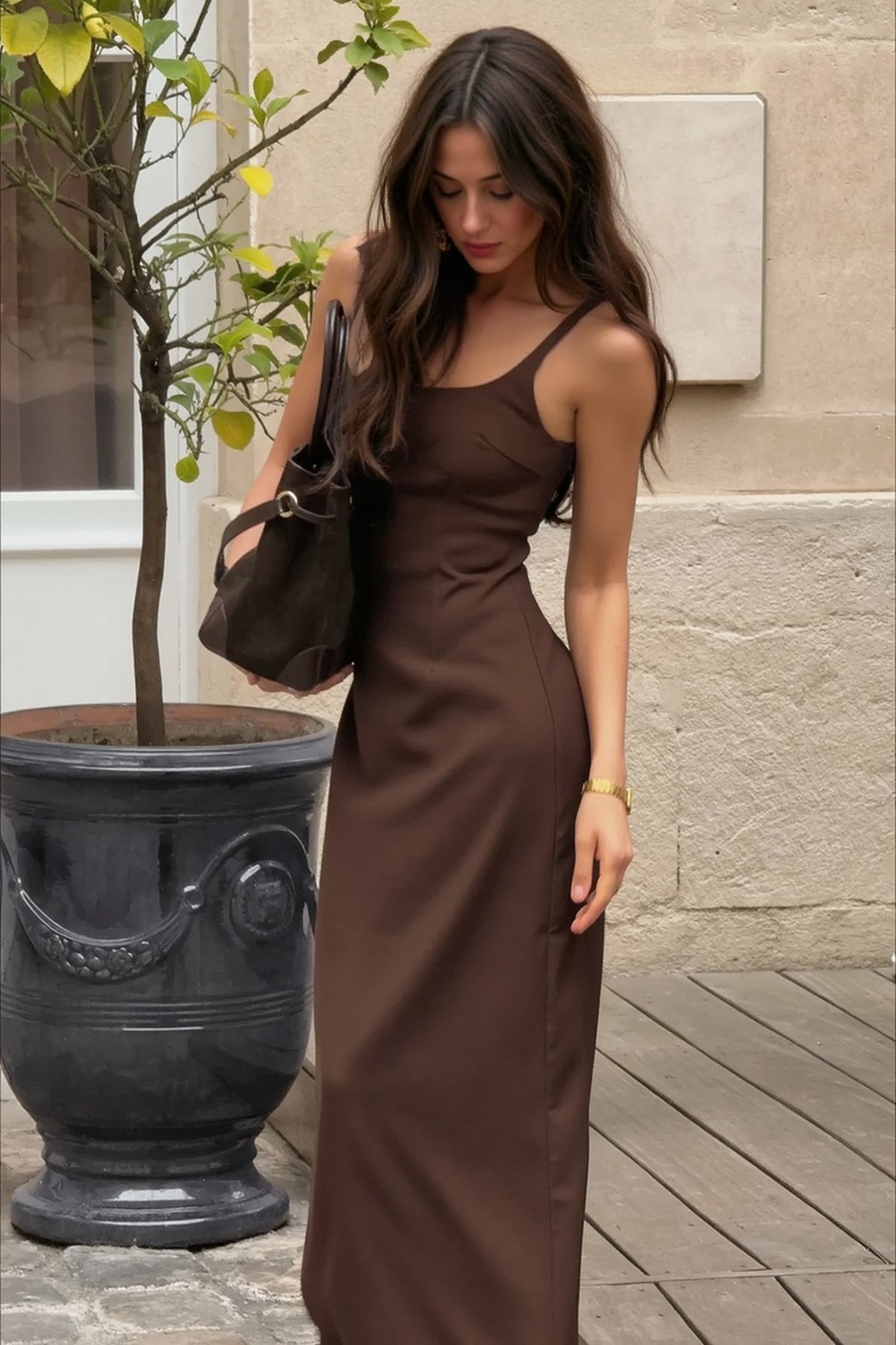 Square Neck Spaghetti Strap High Split Satin Slip Maxi Dress 6