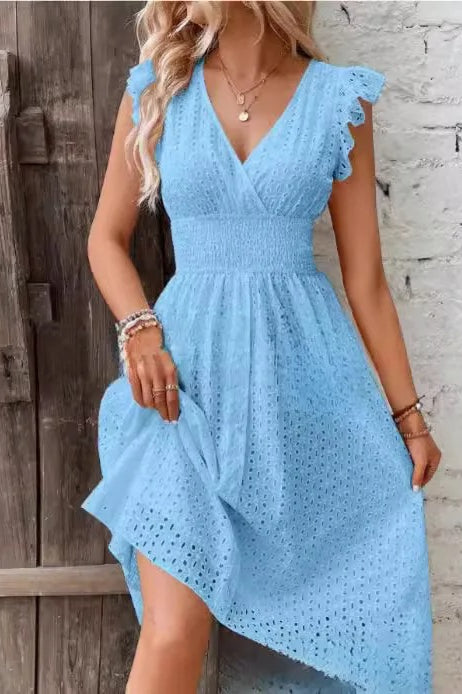 VNeck Lace Waist Mini Dress - View 7
