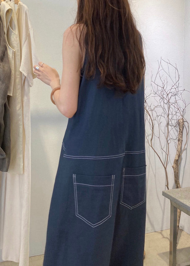 Contrast Topstitch Sleeveless Round Neck Shift Maxi Dress - View 4