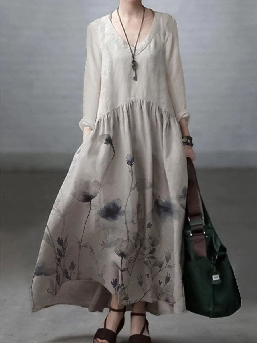 Oversized V-Neck Long Sleeve Relaxed Fit Maxi Dress - View 14