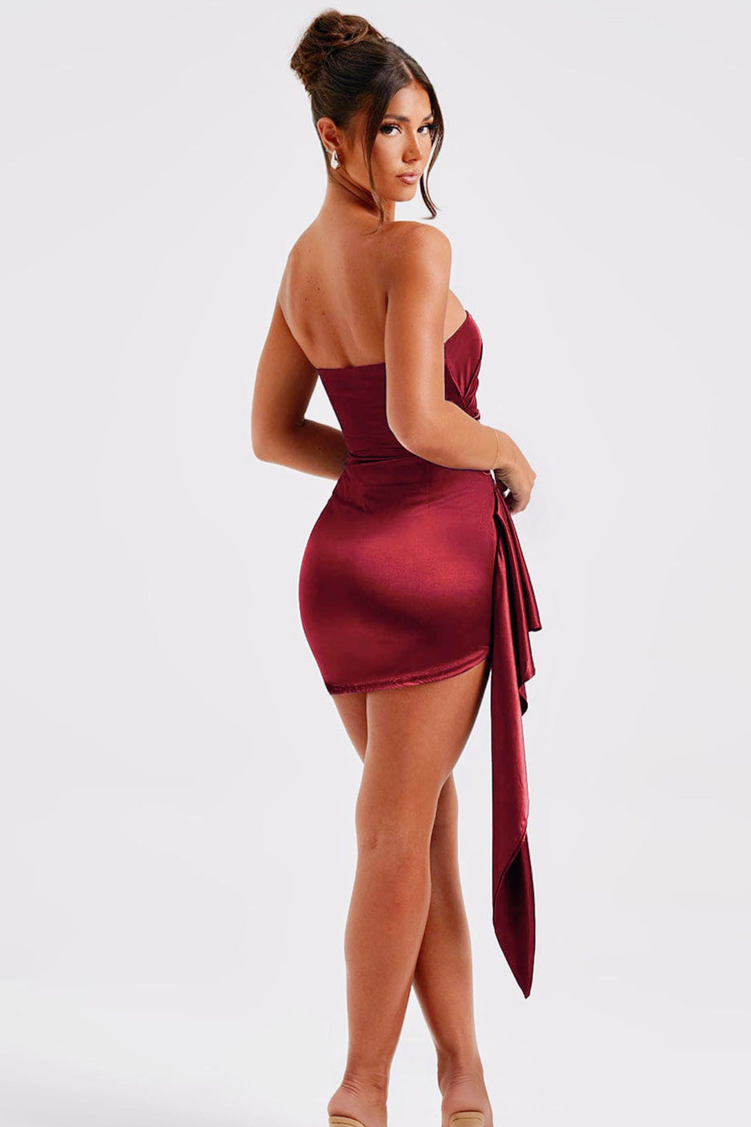 Strapless Ruched Draped Satin Bodycon Mini Dress 6