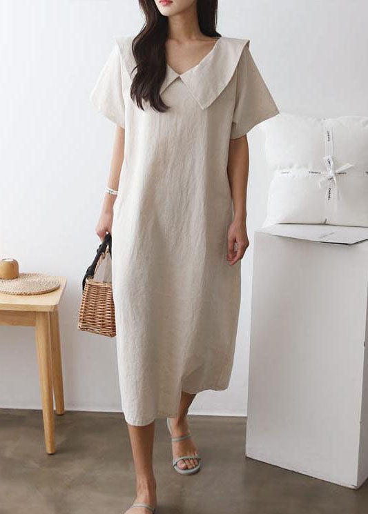 Oversized Peter Pan Collar Short Sleeve Shift Midi Dress