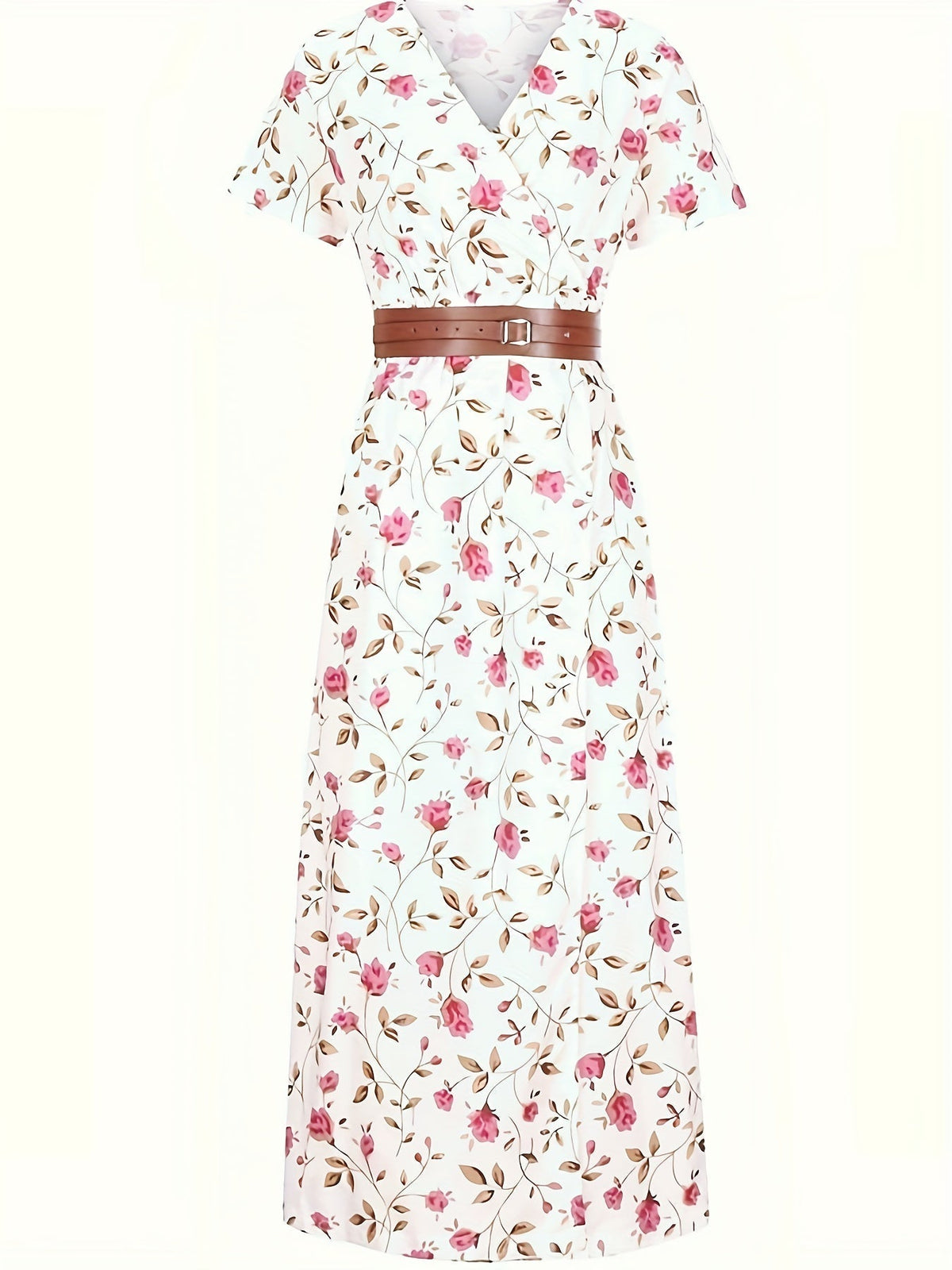 Paisley V-Neck Short Sleeve Belted Maxi Dress 3