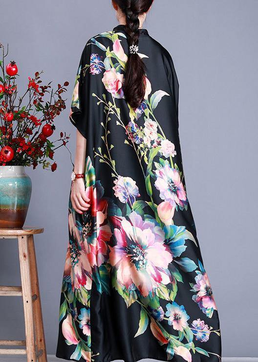 Floral Print Stand Collar Batwing Sleeve Oversized Kaftan Maxi Dress - View 4